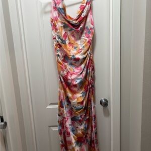 Abercrombie & Fitch Red Pink Maxi Gown Sleeveless Cowl Neck Dress